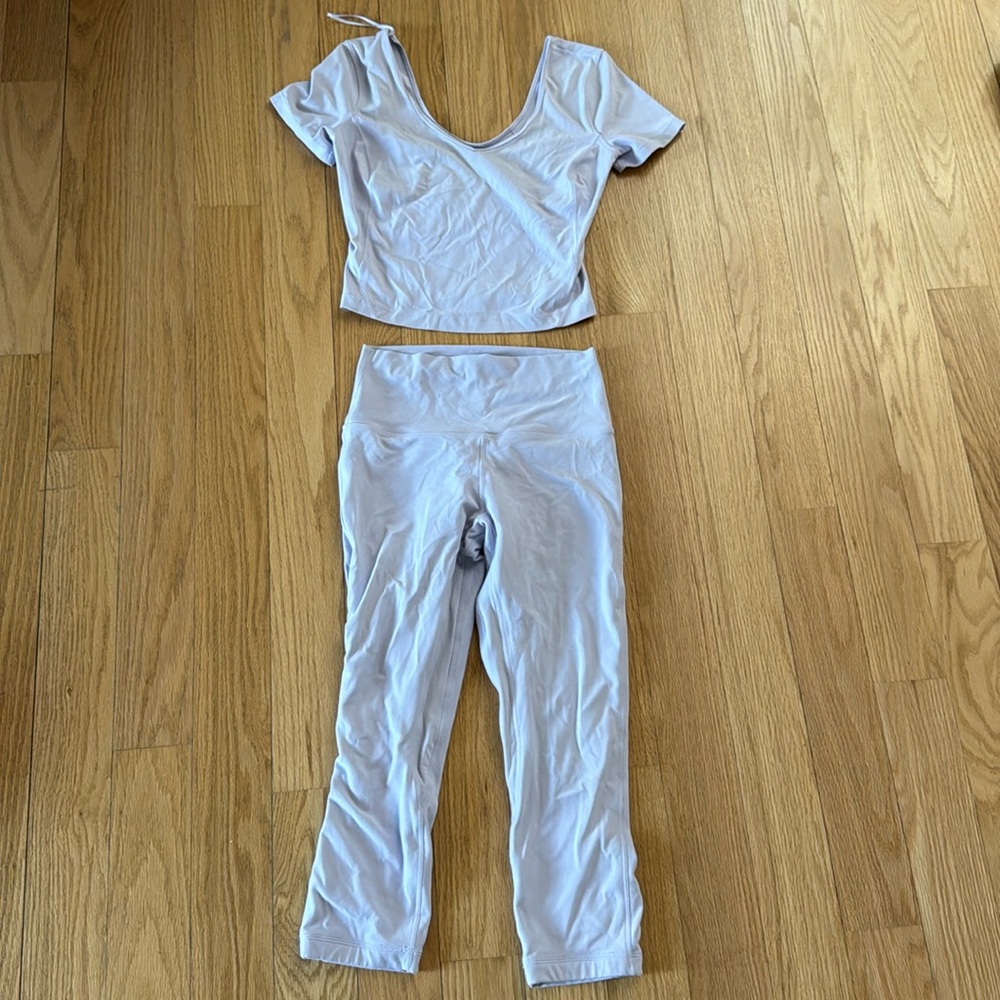 lululemon athletica Lavender Short Sleeve Crop Top & Leggings Set